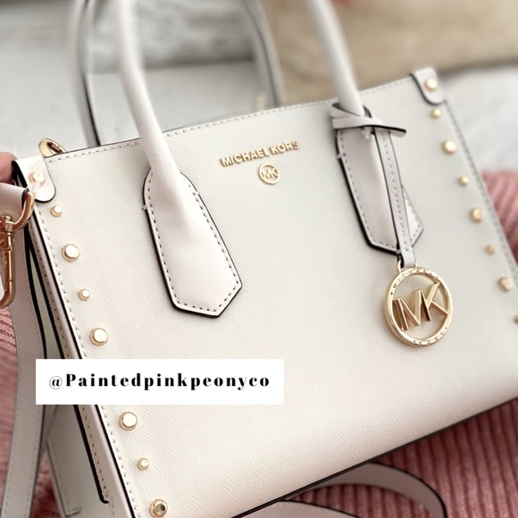 SOLD! MICHAEL KORS | White Leather Tote Crossbody Shoulder Bag Gold Hardware - Picture 4 of 16